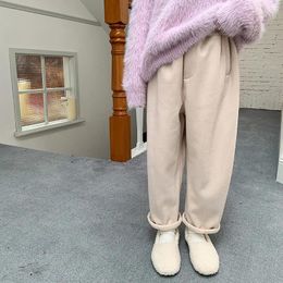 Trousers Children Clothing Boys And Girls Korean Style Casual Thickened Solid Color Pants 2023 Winter Fleece Warm