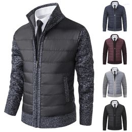 Men's Sweaters Winter Padded Fleece Warm Sports Coat Fashion Collar Sweater Patchwork Slim Casual Street Wear M-3XL