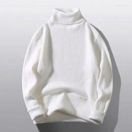 Men's Sweaters Sweater High Collar 2023 Autumn/Winter Youth Loose And Simple Solid Color Backing Striped Knitted Shirt