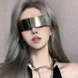 Sunglasses Y2K Future Warrior Rimless Sunglasses One Piece Lens Wrap Around Cyber Punk Futuristic Men Women Hip Hop Party Sun Glasses 2023 P230406