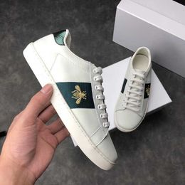 2023 Designer Men's Ace embroidered sneaker Ace White sneakers Women Real Leather Shoes embroidery Classic Shoe python Embroidered bees tiger big size 48 NO9