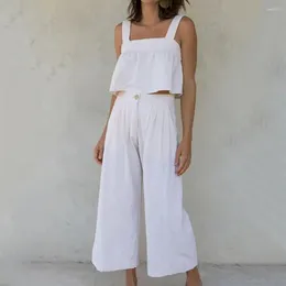 Women's Two Piece Pants Square Collar Tops Long Comfortable Two-piece Set Stylish Summer Vest Wide Leg Chic For Women