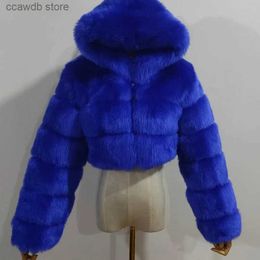 Women's Fur Faux Fur S-8XL Fashion Hooded Faux Fur Coats Women Winter Warm Furry Hight Quality Overcoat Elegant Plush Crop Jackets Femme T231107