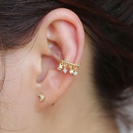 1pc Delicate Round Ear Cuff Earrings For Women Dangle Crystal Rhinestone Drop Pendent Wrap Clip Earrings Faux Piercing Jewelry248F