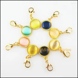 Charms 16 Round Mixed Stone Flower Pendants With Lobster Claw Clasps Gold Colour 12.5x15mm