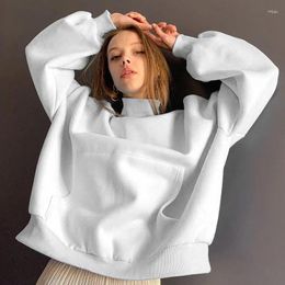 Women's Hoodies 2023 Autumn And Winter Women Fashion Casual Short White Outfits High-neck All-match Top Solid Colour Collocation