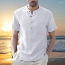 Men's Dress Shirts Casual Linen Cotton Henley Shirt Summer Beach Long Sleeve Hawaiian For Men Hippie Blouse Tee Tops