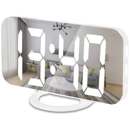 Clocks Accessories Other & Digital Alarm Clock Mirrored LED With Dual USB Charger Ports Easy Snooze Function For Bedroom Home Office White