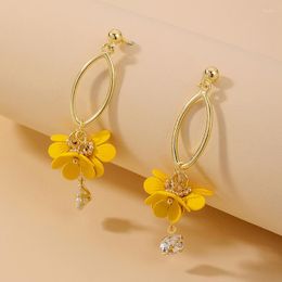 Dangle Earrings Korean Sweet Rhinestone Yellow Flower Elegant Stylish Long Designer Jewellery For Women