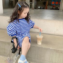 Girl s Dresses Girls T Shirt Striped Mid Sleeve Long Top Sweater Spring Summer Fashion Casual Sports Children S Clothing 230407