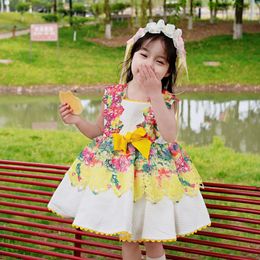Girl's Dresses Spanish Vintage Princess Lolita Prom Dress with Bow and Lace Design for Children's Birthday Baptist Eid Girls' Party Dress A2434 230407