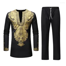 Men's Tracksuits Print Top Pant Set 2 Pieces Outfit Fashion Traditional Men Clothes Casual Suit For Male