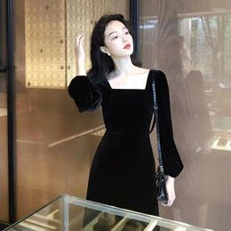 Casual Dresses Dress Women Spring/summer Solid Color Square Neck Long Lantern Sleeve Vestidos Drop Sale GZBH166