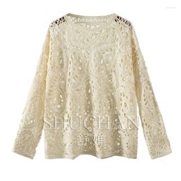 Women's Sweaters WOOL England Style Hollow Out Sueter Mujer Invierno 2023 Autumn/Winter Loose-fitting Long Sleeve Top