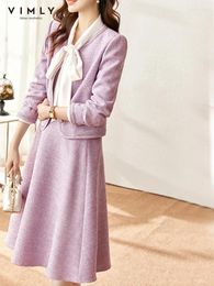 Work Dresses Vimly Elegant Two Piece Tweed Sets Women's Outfits 2023 Korean Fashion Short Jacket A Line Midi Skirt In Mathing V7688