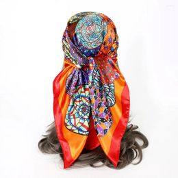 Scarves Women Fashion Flower Scarf Faux Silk Kerchief Hip Hop Headband Bandana 90 90cm