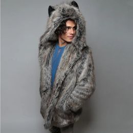 Men's Leather Faux Leather Europe and America Faux Fur Coat Men's Winter Casual Warm Mink Coat Outdoor Hooded 231107