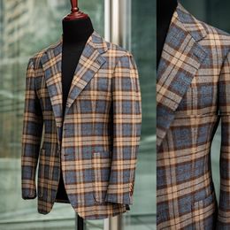 Mens Winter Coat Blazer Prom Tuxedos Woolen Plaid Single Breasted Formal Bussiness Jacket For Wedding Only Coat