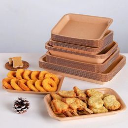 Take Out Containers 50Pcs Kraft Paper Plate Sushi Salad Fruit Cake Sandwich Food Brown Tray Trays Camping Outdoor Packaging Boxs