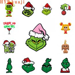 HYBkuaji 2023 christmas shoe charms green monster elf wholesale shoes decorations shoe clips pvc buckles for shoes