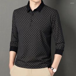 Men's Polos Spring And Autumn Polo Collar Long Sleeve T-shirt Fashion Casual Print Button Panel Pullover Shirt British Tops