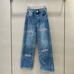 Letter Flocking Women Denim Pants Jeans Blue Casual Jean Trousers Luxury Designer Fashion Street Style Jeans