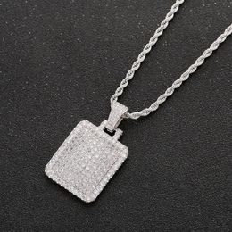 Men Iced Out Dog Tag Pendant Necklace With Rope Chain Cubic Zircon Charms Hip Hop Jewelry328b