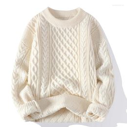 Men's Sweaters Retro Twist O-Neck Solid Color Knitted Sweater Winter Casual Oversized Loose Jogging Pullover Fashion Street Top