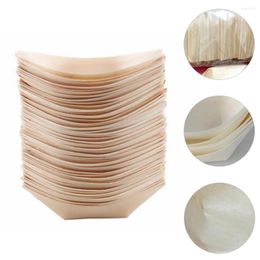 Dinnerware Sets 50 Pcs Bamboo Disposable Plates Sushi Boat Wood Container Snack Disc Bowl Containers