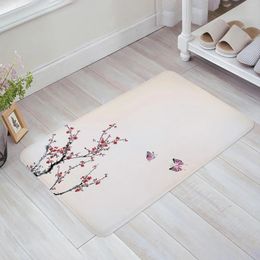 Carpets Plum Flower Pink Butterfly Chinese Style Anti-slip Bath Carpet Bathroom Kitchen Bedroon Floor Mats Indoor Soft Entrance Doormat