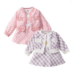 Clothing Sets Lioraitiin 0-3Years Toddler Baby Girl Fashion Floral Coat Dress Suit Sleeveless High Waist A-Line Buttons Cardigan Purple/Pink