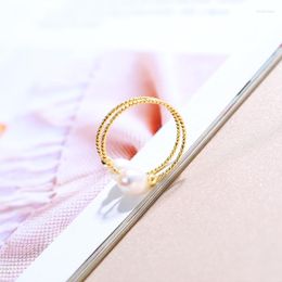 Cluster Rings DAIMI Pearl Ring Double Model 5-6mm Natural Freshwater For Women Adjustable