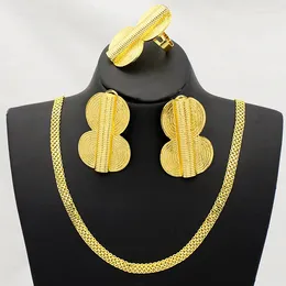 Necklace Earrings Set Earring Jewelry For Women And Girls Adjustable Rings Nigerian Gold Plated Copper Anniversary Jewellery