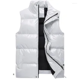 Men's Vests Sleeveless Jacket Fashion Shiny Vest Winter Warm Pockets Cotton Padded Jackets Male White Black Autumn Waistcoat 5XL 2023