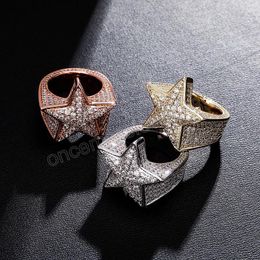 Five Star Ring Micro Pave Inlaid Zircon Gold Silver Rose Gold Color Ice Crystal Cubic Zircon Jewelry For Gift Ring