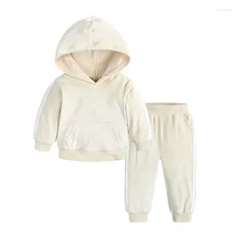 Clothing Sets Velvet Hooded Toddler Boy Clothes Spring & Autumn Warm Girls Set Long Sleeve Tops Pants Outfits 1-6 Years