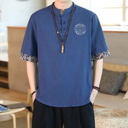 Men's T Shirts MrGoldenBowl 2023 Cotton Linen T-shirt Chinese Style Woman Printed Embroidery Big Size Shirt Short Sleeve Tees