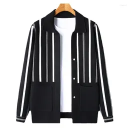 Men's Sweaters Autumn V-neck Knitted Cardigan Trend Vertical Stripe Casual Top Fashion Great Wall Pattern Sweater Jacket