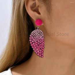 Dangle Earrings Rhinestone Leaf Shaped Big Drop For Women Boho Luxury Trend Beaded Statement Pendant Party Vacation Fashion Jewellery
