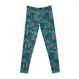 Active Pants Japanese Garden In Teal Gold Red And Black Leggings Women's Sports For Women Sporty Woman Gym