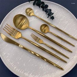 Knives Gold Portuguese 304 Stainless Steel Steak Knife And Fork Western Tableware Vintage Coffee Spoon 4 Piece Set