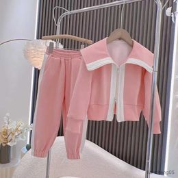Clothing Sets Girls Spring Suit Children's Sports Sets Girl Sweater+Pants 2Pcs Outfits Collar Coats Sets Kids Clothes Loungewear R231107