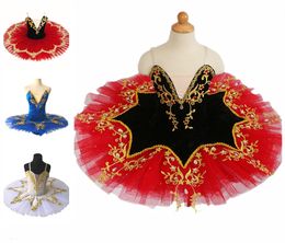 Dancewear Professional Ballet Skirts Tutu Black And Red Children's Skirt Belly Dance Costumes Gold Embroidery Dress 230407