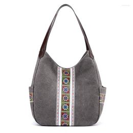 Evening Bags Women's Bag Canvas Handheld Shoulder Printed Fashionable And Simple Ethnic Style 2023 Multi-layer Casual Shopping