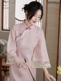 Ethnic Clothing Modified Cheongsam Spring And Autumn Chinese Style Young Mid-sleeved Audrey Dress Elbise Robe Chinoise