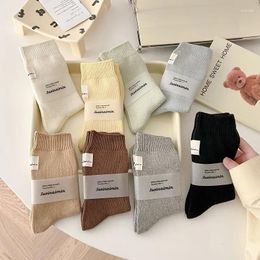 Women Socks Autumn Winter Korean Style Solid Color Black White Gray Casual Harajuku Retro Vintage Cotton Long