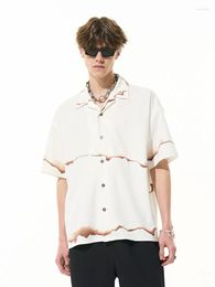 Men's Casual Shirts A2680 Flame Ashes Printed Cuban Collar Shirt Retro Loose Short Sleeve Off-shoulder