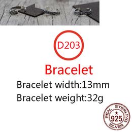 D203 S925 Sterling Silver Cowhide Bracelet Hip Hop Street Fashion Couple Jewelry Personalized Punk Style Solid Cross Flower Letter Lover Gift