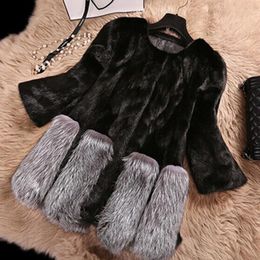 Women's Fur Faux Top Lined Imitation Coat In Long Winter Clothing Fashion Whole Mink Patchwork Coats