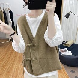 Ethnic Clothing 2023 National Vintage Gilet Hollow Crochet Knit Vest Chinese Tang Suit Oriental Sleeveless Jacket Waistcoat